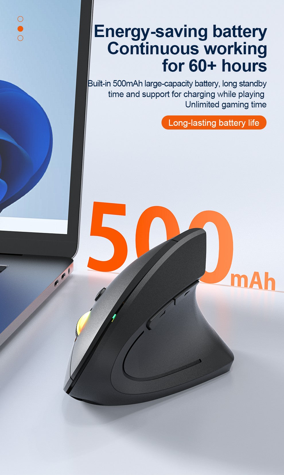 2.4GHz Bluetooth Wireless Mouse Rechargeable Vertical Mice Ergonomic 3Adjustable 1600DPI 6Buttons for Laptop PC Computer Desktop