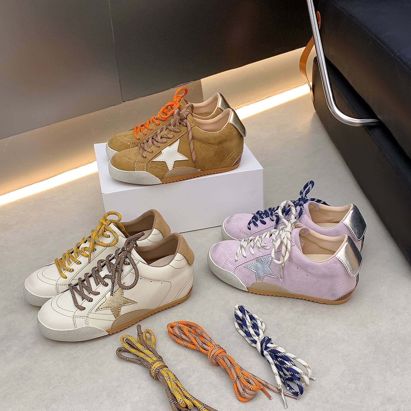6cm de Elevação Interna Cadarços de Pato Mandarim Estrela Sapatos Sujos Femininos Vintage Sola Grossa Versátil Tênis Casual