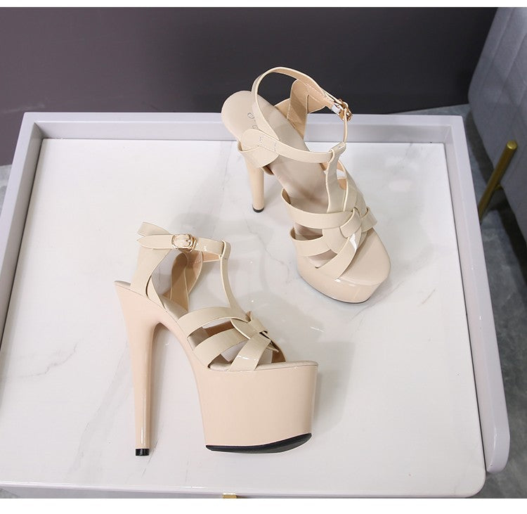 7Inches 17cm Beige Club High Heels Starry Sky Platform Party Pole Dance Women Sandals High-heeled Sandals Gothic Fetish Pumps