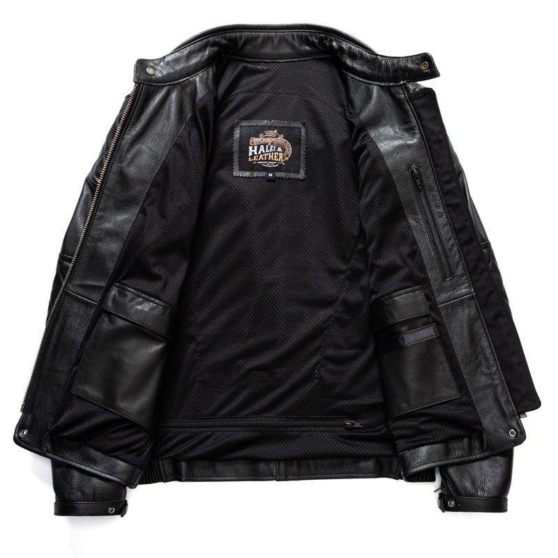 Men's Natural Leather Jacket First Layer Calfskin Stand Collar Motorcycle Jacket Retro Brown Cowhide Jacket Men‘s Biker Clothes