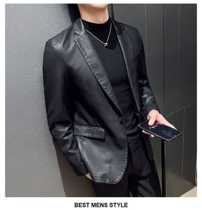 Fashion Men's Casual Leather Dress Suit Coat Male Fashion Business Casual Pu Blazers Jacket Casual Blazer Jackets Man Outerwear