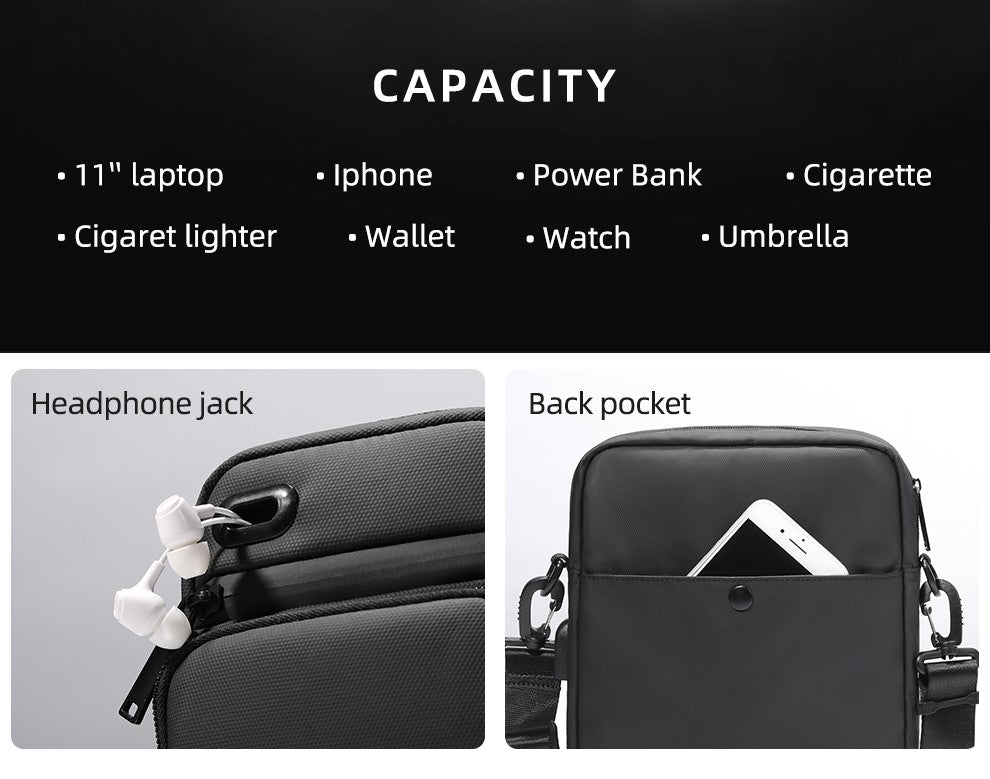 HK Casual Men's Shoulder Bag Large Crossbody Bag USB Charging Travel Sports Chest Bags Waterproof Sling Pack With Headphone Jack