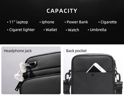 HK Casual Men's Shoulder Bag Large Crossbody Bag USB Charging Travel Sports Chest Bags Waterproof Sling Pack With Headphone Jack