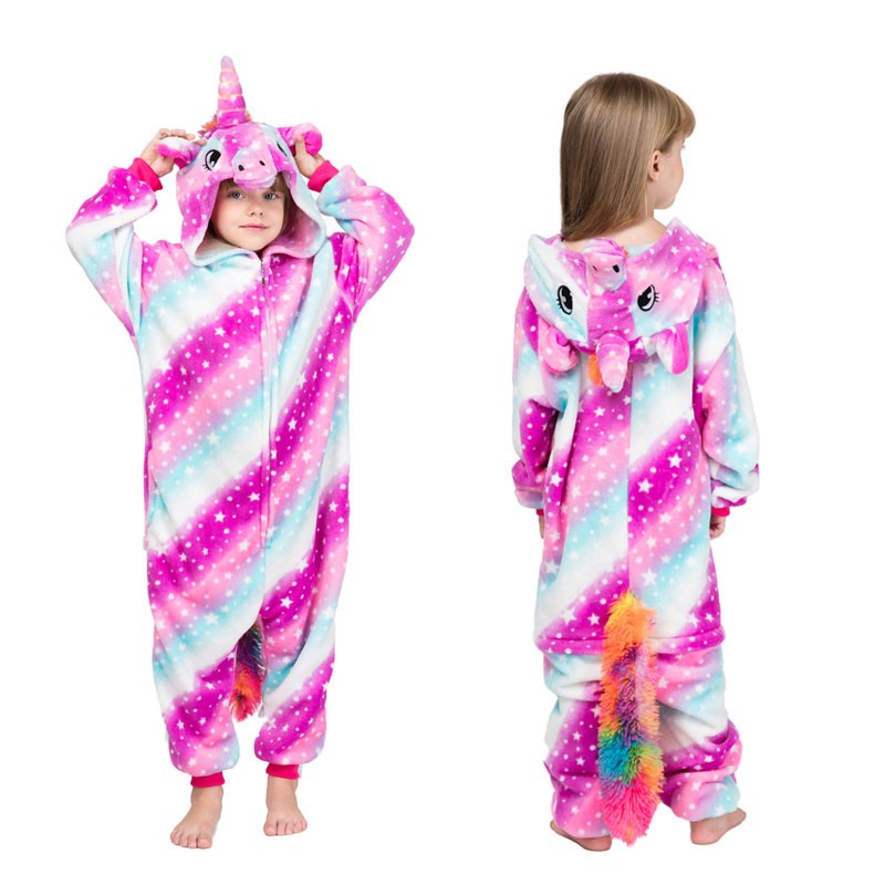 Winter Kids Pajama Sets Soft Warm Flannel Unicorn Costume Kigurumi Boy Girl Onesie Set Panda Tiger Bunny Deer Lion Pyjamas Suit