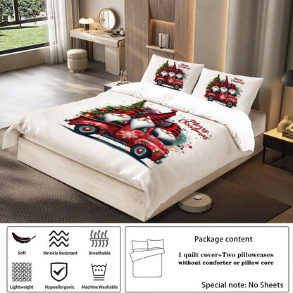 3-Piece Christmas Dwarf Pattern Print Set (1 Down Duvet Cover+2 Pillowcases, Core Free) Soft and Comfortable Bedding Set