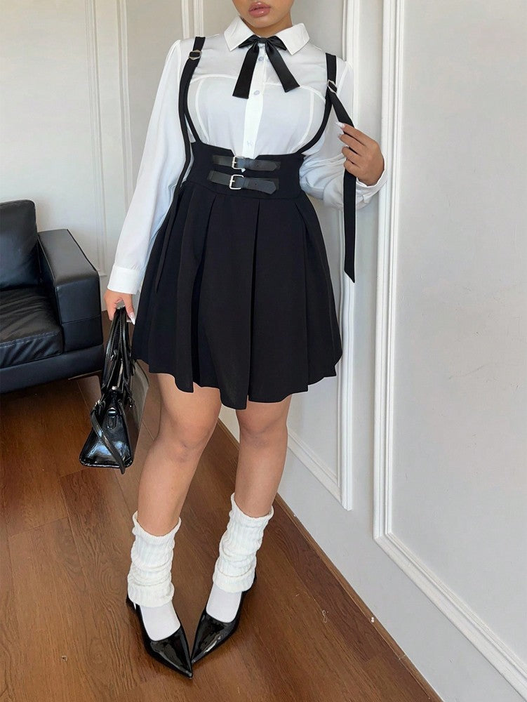 Plus Size Women's High Waisted Solid Colour Peplum Casual Suspender Skirt Elegant Casual Pure Colour Y2K Skirt