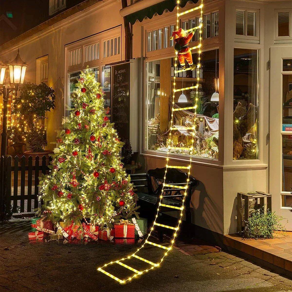 Christmas Decoration 2025 Santa Claus Climbing Ladder Room Decoration Home Outdoor Garden Cristmas Tree Ornement Gift LED