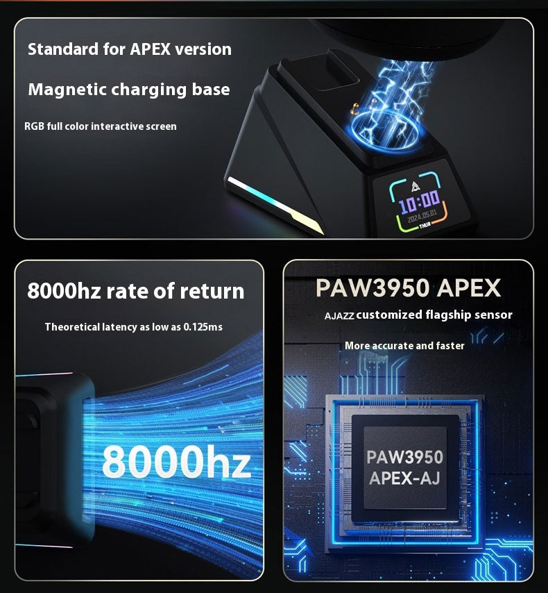 AJAZZ AJ179 APEX PAW3950 30000DPI 8Khz Wireless Gaming Mouse Right Handed Ergonomic Mouse with RGB Magnetic Screen Charging Base