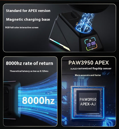 AJAZZ AJ179 APEX PAW3950 30000DPI 8Khz Wireless Gaming Mouse Right Handed Ergonomic Mouse with RGB Magnetic Screen Charging Base