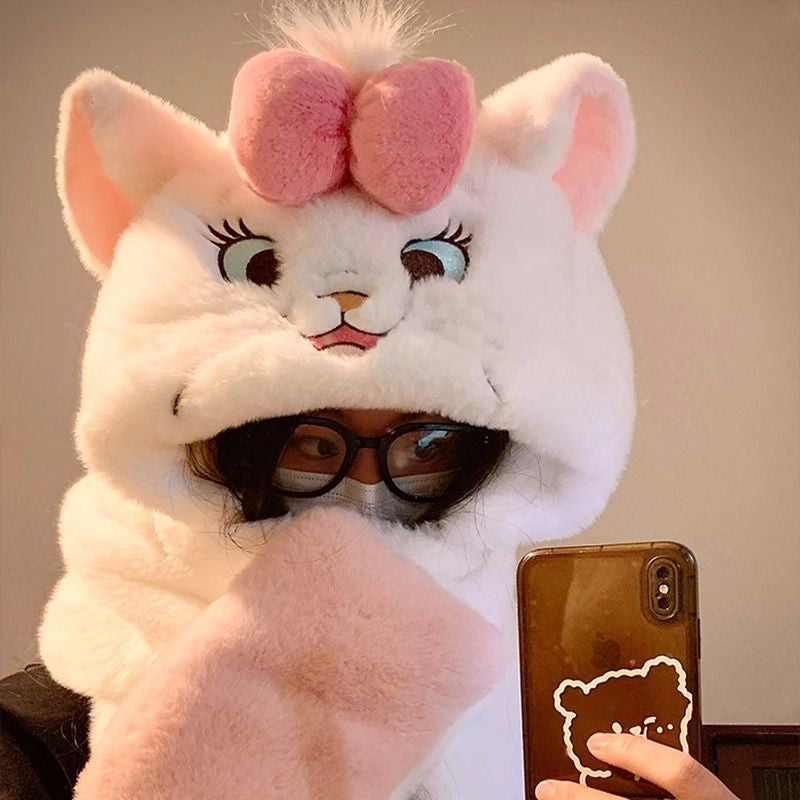 Novo Chapéu de Gato Marie da Disney Lúcifer Criativo Anime de Alto Valor Secundário Inverno Engrossado Quente Proteção de Orelha Integrado Boné Cachecol