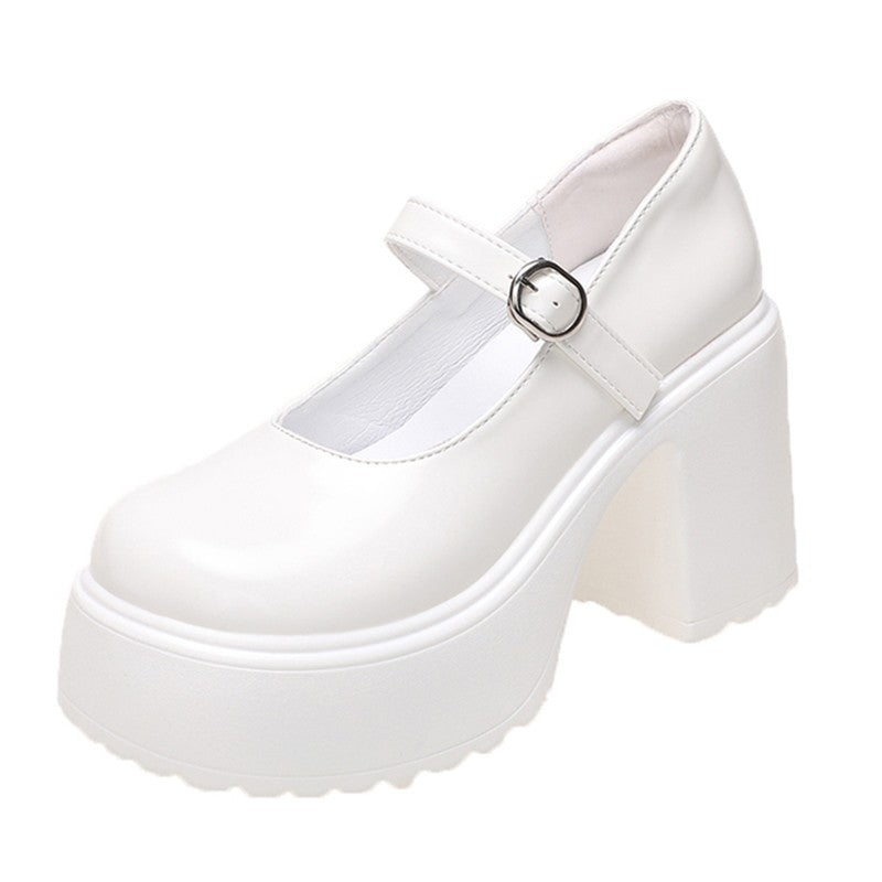 Sapatos Mary Jane Pretos de Salto Agulha Feminino 2023 Gótico Plataforma Grossa Bombas Sapatos Femininos Plus Size com Fivela no Tornozelo para Festa Lolita 42