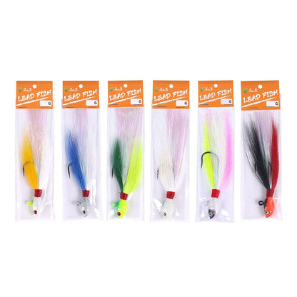 Jigs de Bucktail Cabeça Anzol Olhos 3D Isca 7g 14g 28g 56g Pelo de Veado Pena Anzol Barba Isca de Jigging Pesca