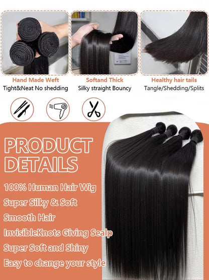 Cabelo Humano Liso de 26 28 30 Polegadas, Pacotes de Cabelo Virgem Brasileiro Remy Cru, Trama de Extensão 100% Não Processada, Preto Natural para Mulheres