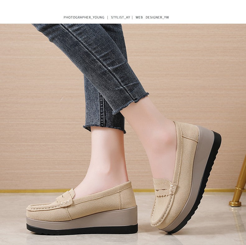 Ngouxm Women Flat Platform Loafers Ladies Elegant Suede Leather Moccasins Shoes Woman Slip On Moccasin Women's Casual Shoes