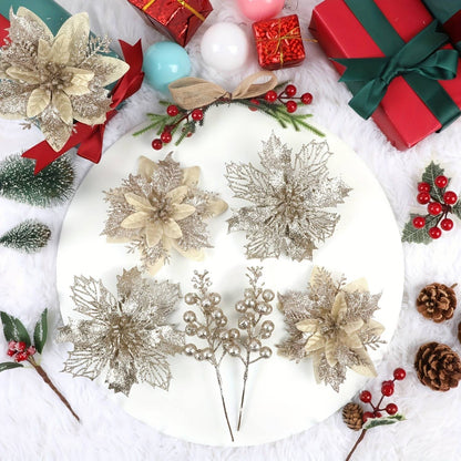 21Pcs Artificial Flowers Berry Bouquet Christmas Decoration Vase for Home Room Decor Fake Flowers Garland Ornament Accessories