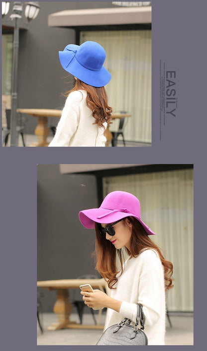Fashion Winter Fedora Hats for Women Hat Vintage Bowler Jazz Top Cap Felt Wide Brim Floppy Sun Beach Cashmere Church Caps