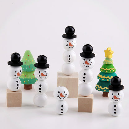 NANA Christmas Snowman Wood Craft Beads Christmas Theme Painted Diy Festive Party Decoration Fashion Custom Craft Accessories