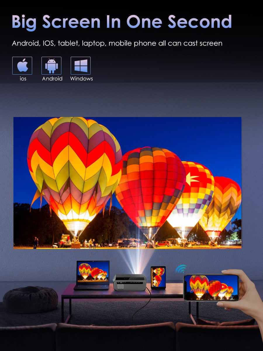 Projetor 4K com foco automático 3500 ANSI, Wi-Fi 2.4+5G, Bluetooth, Full HD 1080P, HDR, Android TV, para filmes, vídeos e home theater durante o dia