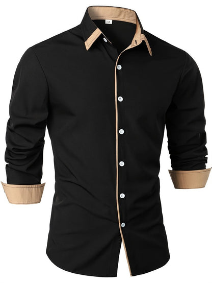 2025 men's long sleeved shirt formal shirt casual business loose comfortable high-quality solid color men's top