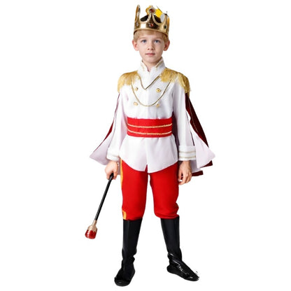 Medieval King Prince Red Blue 7 Piece Costume Set With Crown Scepter Cape For Royal Halloween Party Fancy Dress Performance