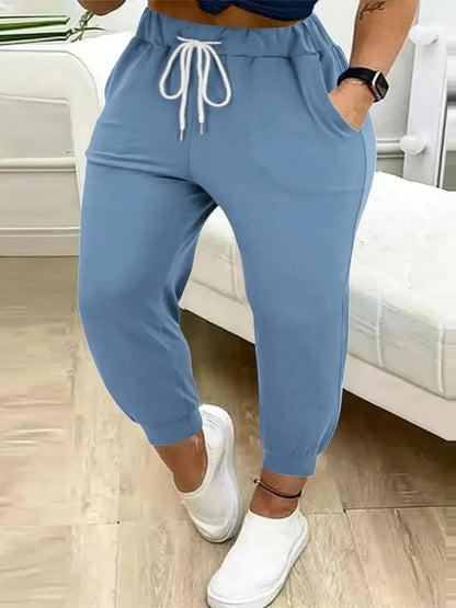 Plus size European and American cross-border  autumn and winter new casual solid color pocket leggings