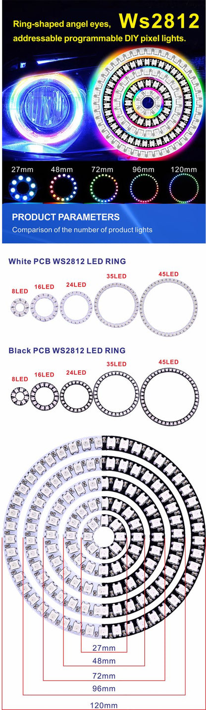DC5V WS2812B Pixel Ring LED Panel Light Individual 8/16/24/35/45/128 LED Addressable WS2812 IC 5050 RGB LED Ring Module
