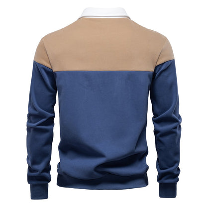 AIOPESON Men's Premium Cotton Sweatshirt Color Block Sweatshirt Long Sleeve Business Casual Social Sweatshirt
