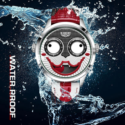 LIGE 2025 Creative Watches For Men Clown Fashion Quartz Wristwatches Waterproof Leather Strap Mens Watch Cool Joker Reloj Hombre