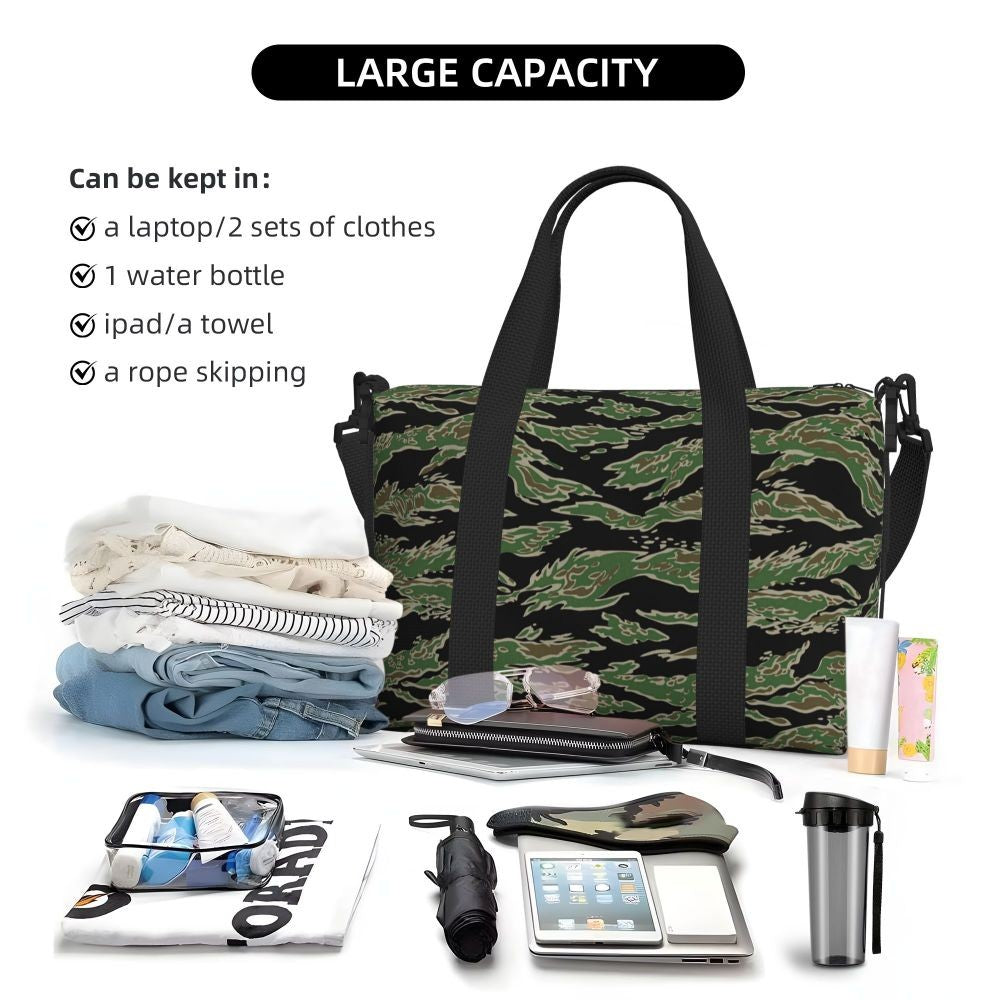 Tiger Stripe Camouflage Military Camo Beach Travel Bag Large Capacity Tote Bags for Gym Yoga Women Shopping Duffle Shoulder Bag