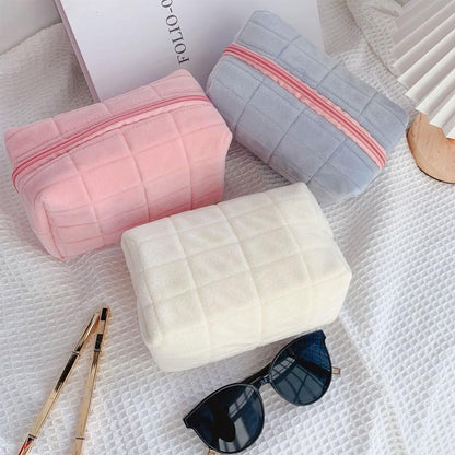 Makeup Organizer -  High Capacity Multi-Pockets Velvet Checkered Stress-Relief Cosmetic Bag Travel Toiletry Case for woman