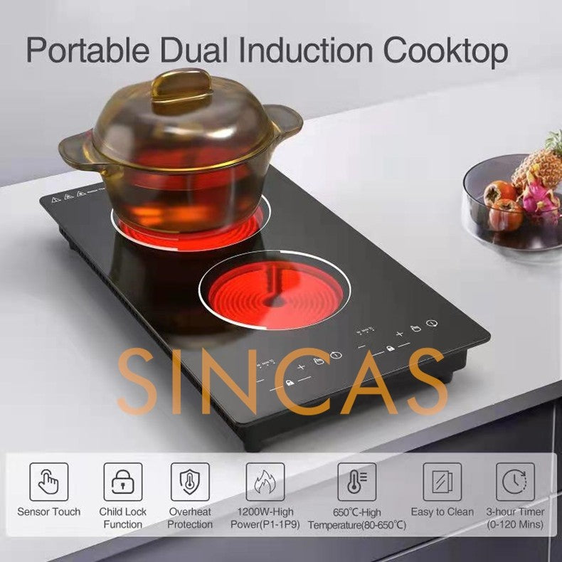 220\110V Embedded Double-Head Electric Ceramic Stove Induction Cooker Vertical Full-Plate Double-Head Light Wave Stove