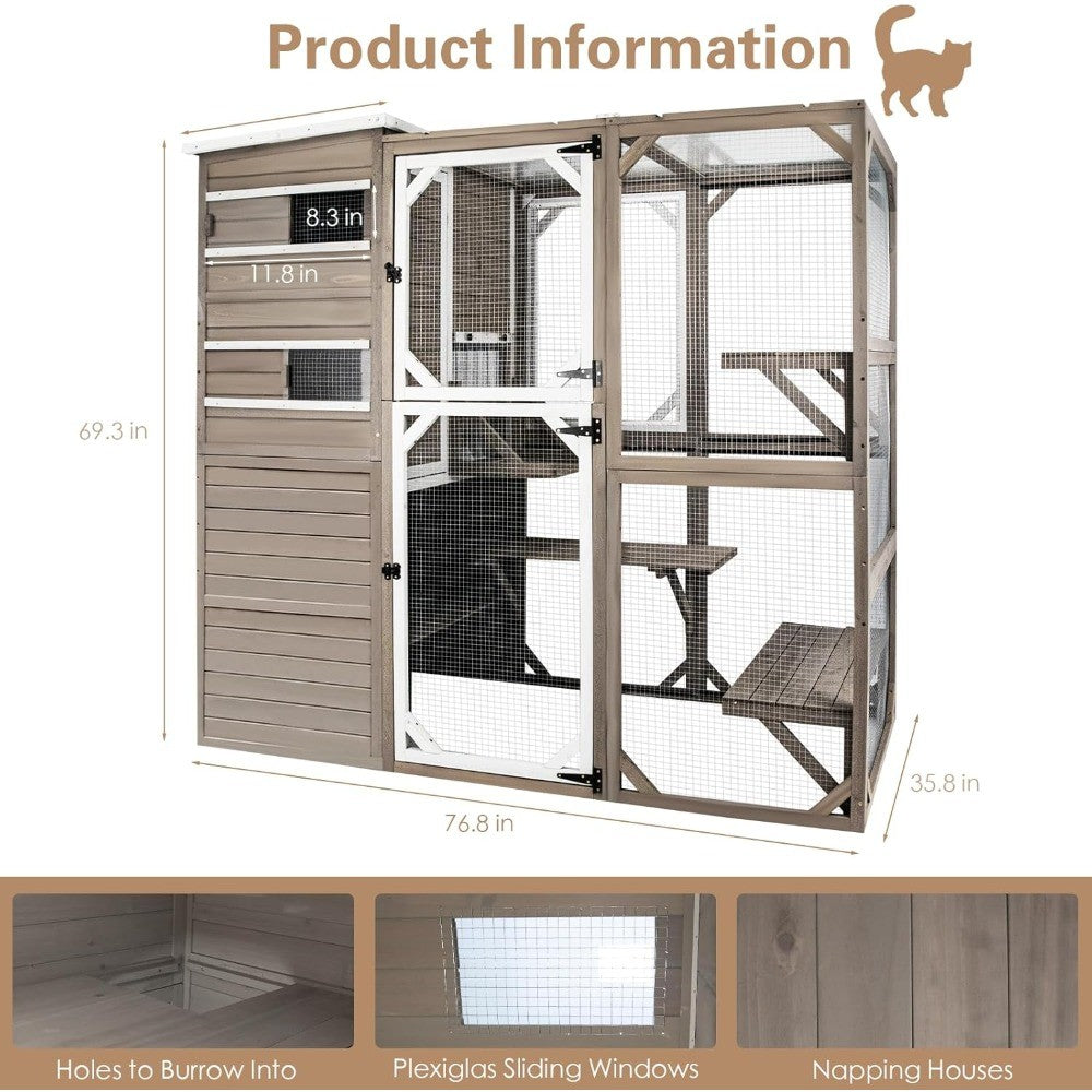 Catio para Gatos ao Ar Livre, Casa de Gatos Grande, Condomínio de Gatos, Área de Recreação Interna com Plataformas de Vários Níveis
