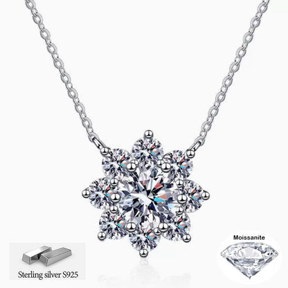 HHIOK GRA VVS1 Moissanite Sunflower Necklace S925 Silver Pendant Sparkling Diamond Ladies' Anniversary Exquisite Jewelry Gift