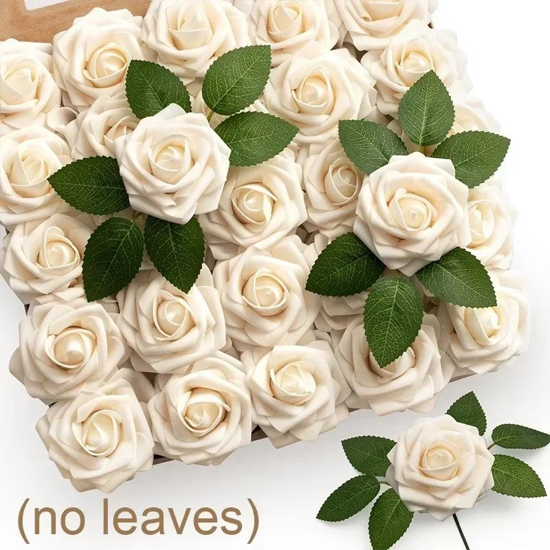 5-100pcs Fake Rose Flower Green Leaves for Valentine's Day Wedding Birthday Party Artificial Roses Heads with Stems Supplies