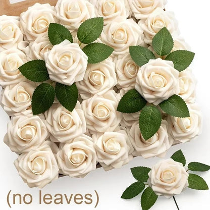 5-100pcs Fake Rose Flower Green Leaves for Valentine's Day Wedding Birthday Party Artificial Roses Heads with Stems Supplies