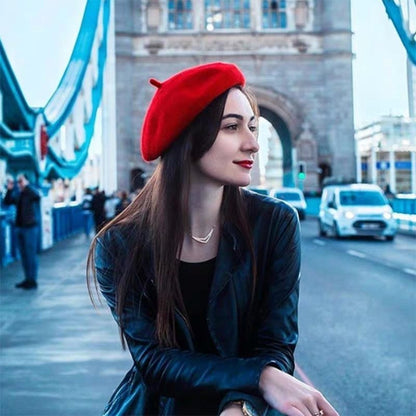 Boina de lã sintética quente de inverno feminina meninas artista francesa gorro chapéu vermelho preto roxo bege laranja Kawaii bonés de topo plano aquecedores