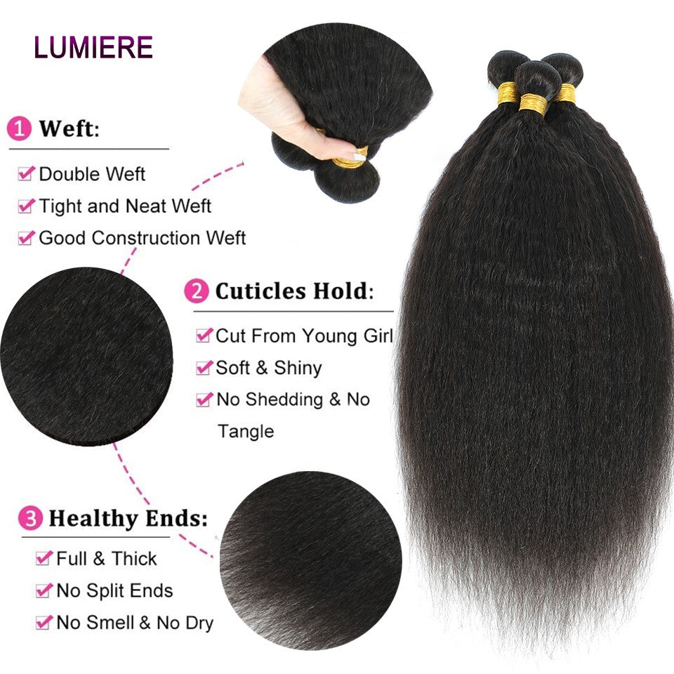 Pacotes de Cabelo Humano Liso Kinky Yaki 100% Cabelo Humano Virgem Puro Brasileiro Extensões de Cabelo em Promoção/Liquidação