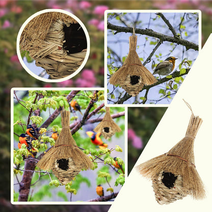 Ninhos de beija-flor de palha de capim natural trançados à mão, casas decorativas para ambientes externos, acessórios para quarto de animal de estimação, jardim, pátio e gramado