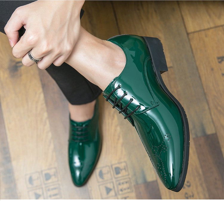 High Quality Green Men Oxfords Shoes Pointed Formal Shoes Man Patent Leather Shoes Lace-Up Business Dress Shoes Men Big size 48