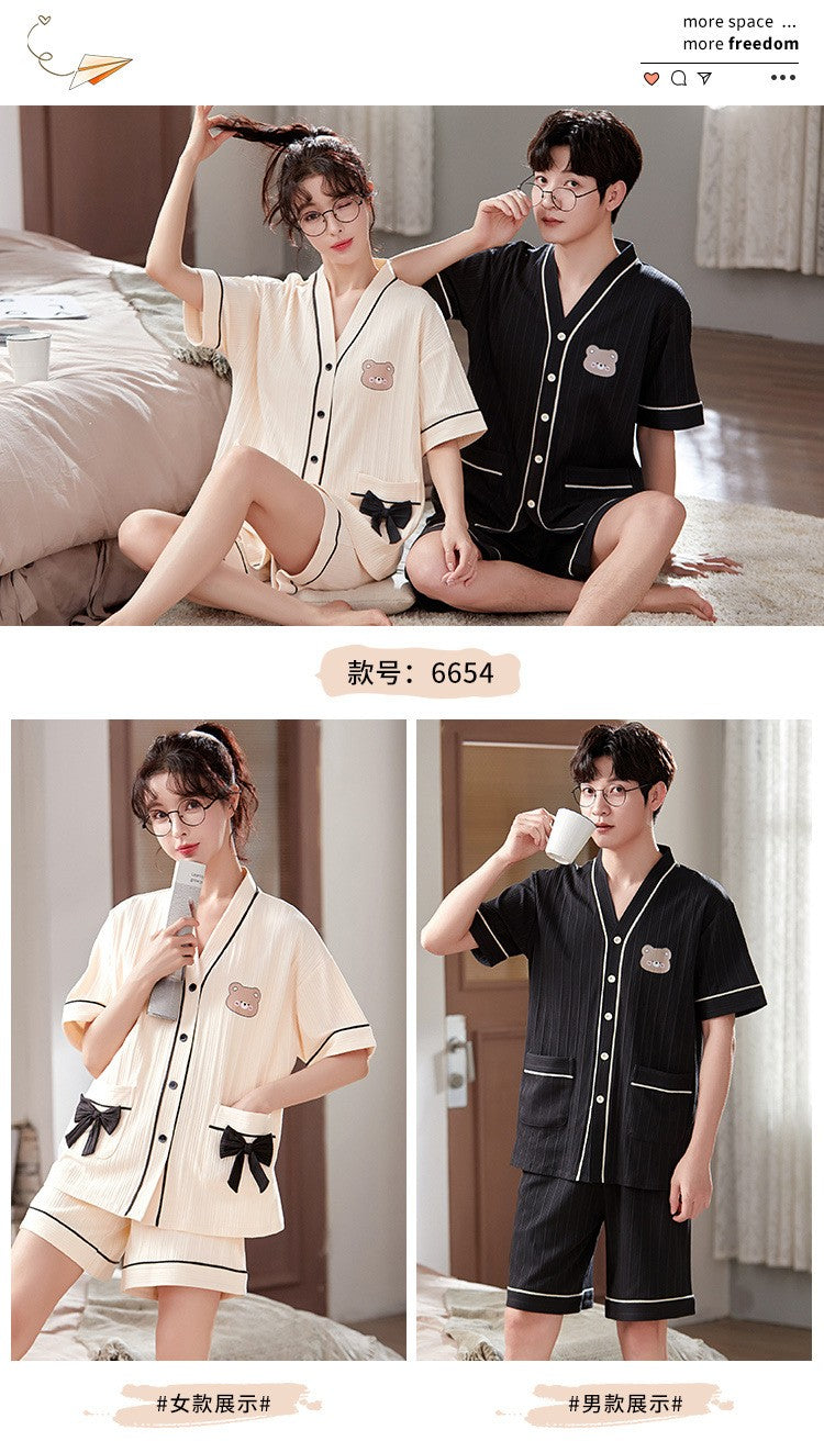 Japan Kimono Cartoon Couples Sleepwear Cotton Mens Women Summer Short Pajamas Set Loungewear for Young Girl Boy Home Clothes