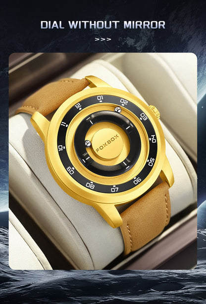 FOXBOX Fashion Unique Dial Man Watch Leather Casual Sports Srolling Bead Magnetic Force Waterproof Quartz Watches for Men Clocks