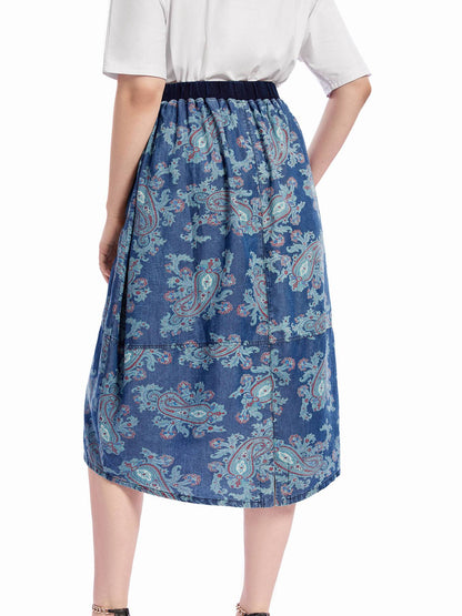 Women Plus Size Woven Spring And Autumn Denim Skirt