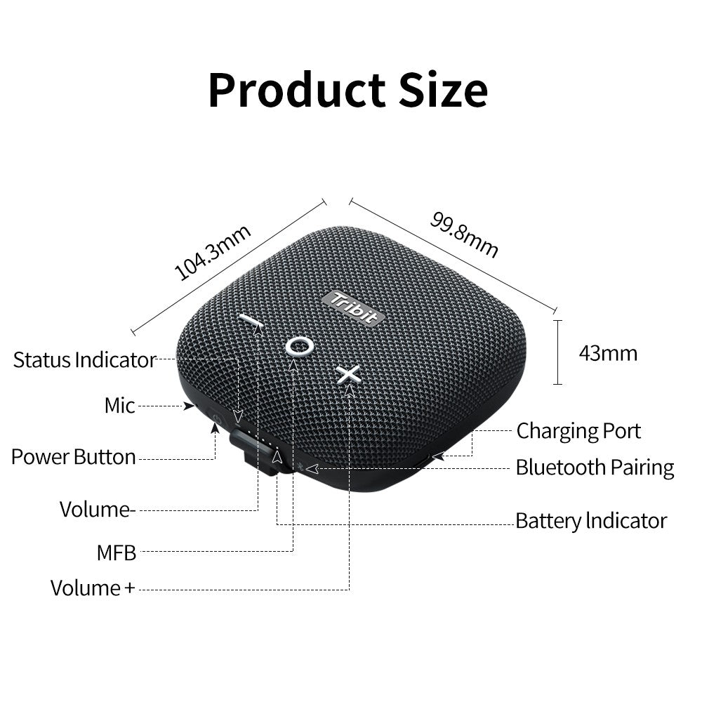 Tribit StormBox Micro 2 Caixa de Som Bluetooth Portátil 90dB Som Alto Graves Profundos IP67 à Prova D'água Pequena Caixa de Som para Acampamento Alça Embutida