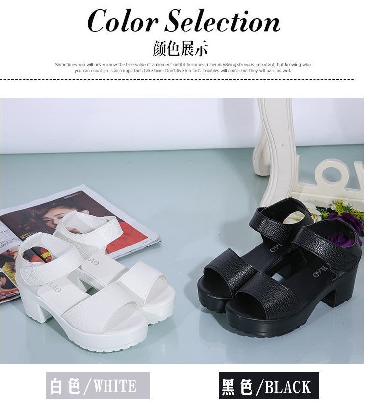 Summer New White High-heeled Women's Sandals Women's Chunky Heel Wedge Platform Sandals Fish Mouth Shoes Roman Sandals for Women