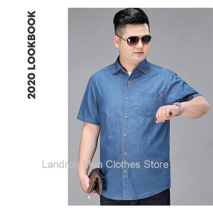 Denim Shirts Men Cotton Short Sleeve Summer Casual Jeans PLus Size 5XL 6XL 7XL Big Thin Boys Loose Blouse 8XL Man Male Camisa