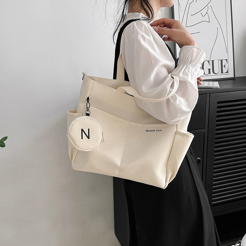 Minimalist Nylon Tote Bag, Oxford Waterproof Handbag Shoulder Crossbody Bag with Pocket, Effortless Style for Women Daily Errand