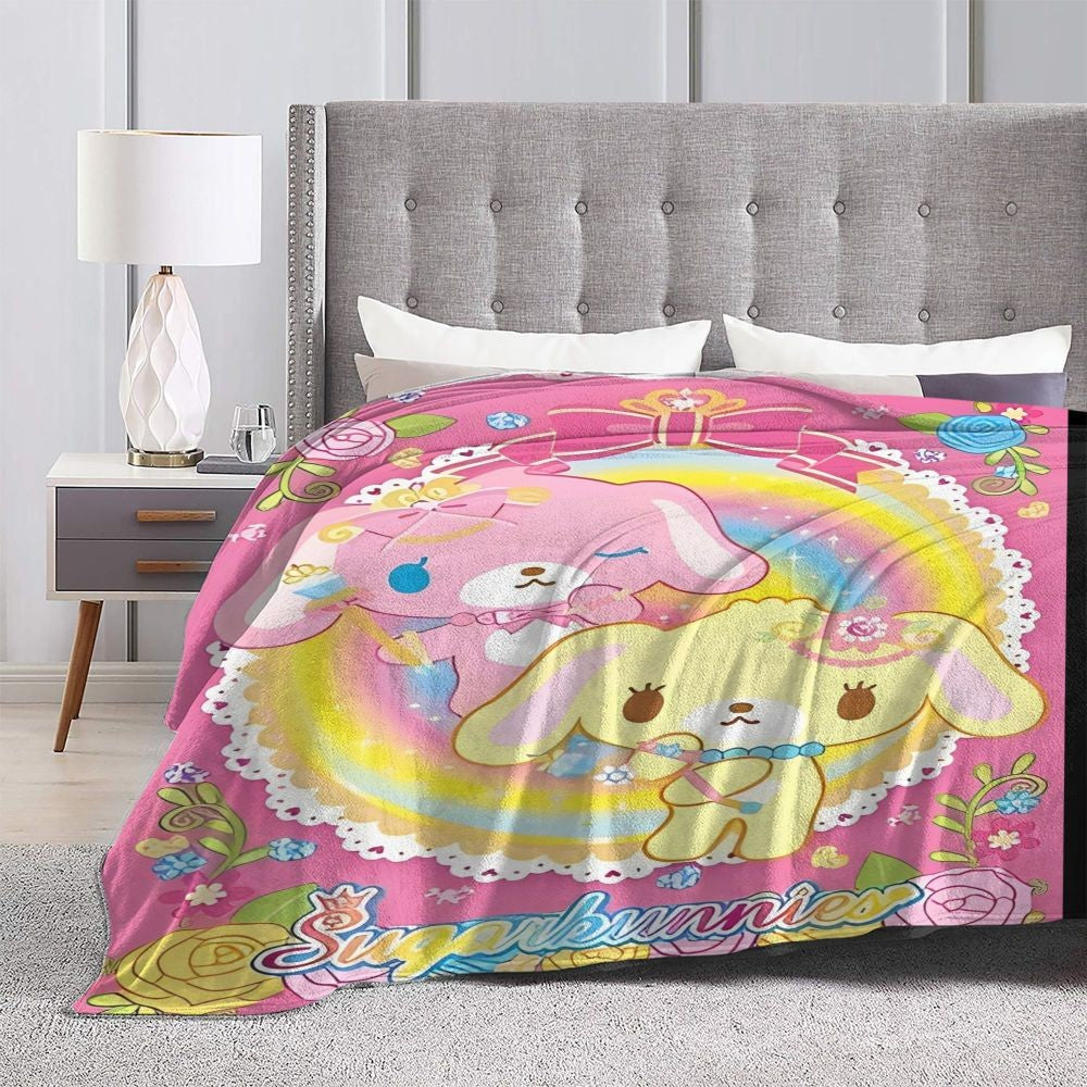 Sugarbunnies Sugar Rabbit Knitted Blanket Fleece Super Soft Throw Blankets for Outdoor Travel Bedroom Quilt