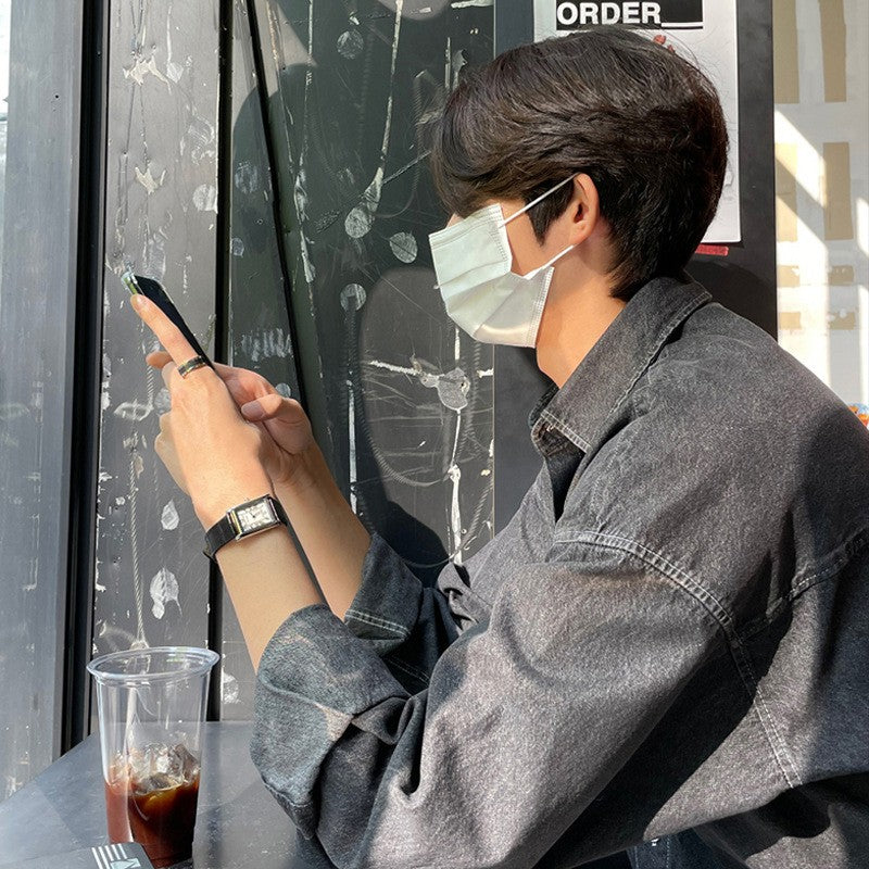 Spring Clothing Men's Denim Long-sleeved Pocket Shirt Casual Korean Turn down Button Streetwear Light Luxury Stylish 2025 New