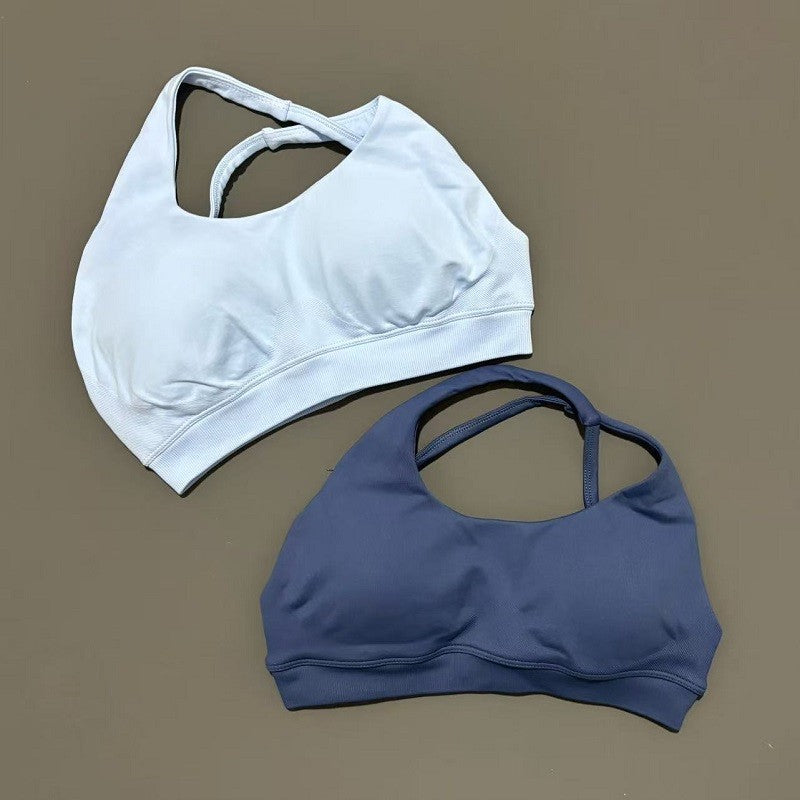Women Asymmetric Sports Bra Seamless Yoga Top High Support Removable Chest Open Back Bra Gym Workout Underwear