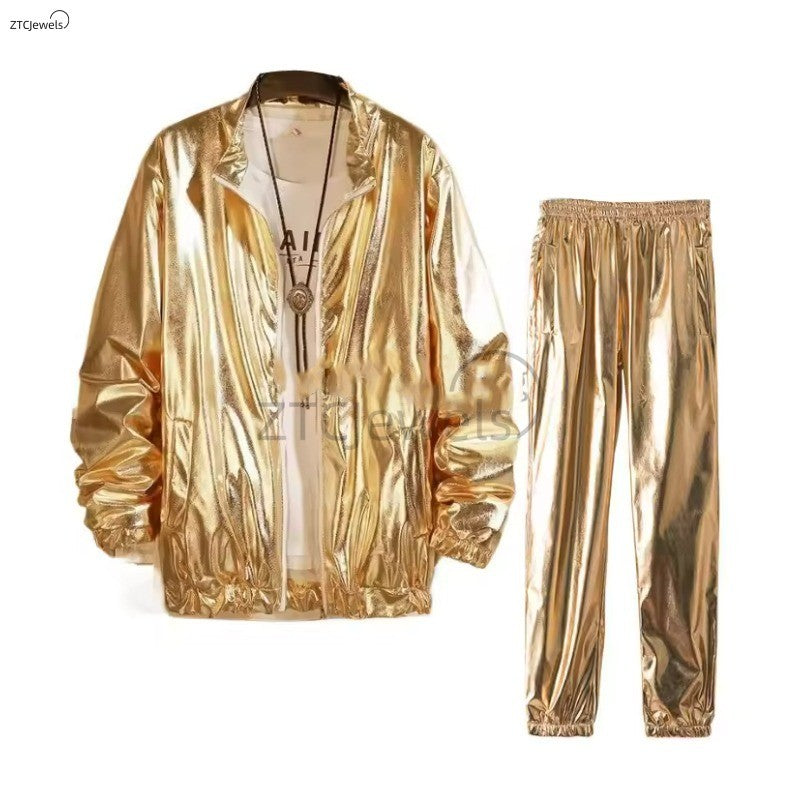 Adults Men's Shiny Metallic Suits Adult Disco Outfit Jacket Pants Halloween Dress Up Nightclub Dance Rave Cosplay Costume